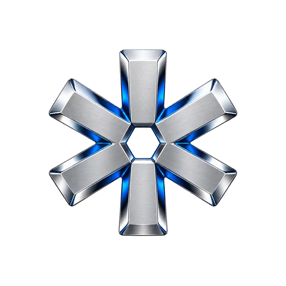 KAVR abstract titanium asterisk with cobalt blue edges